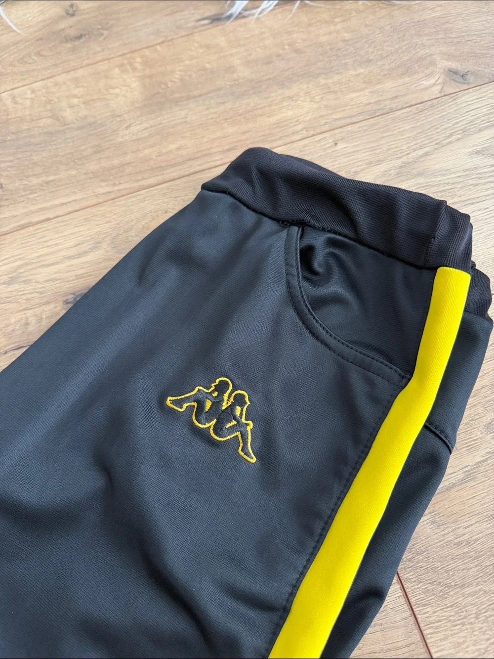 Kappa Black Track Pants with Yellow Stripes